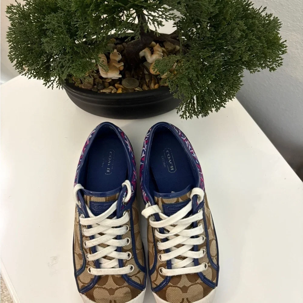 Coach 😍Brown and Blue Sneakers with Pink Accents